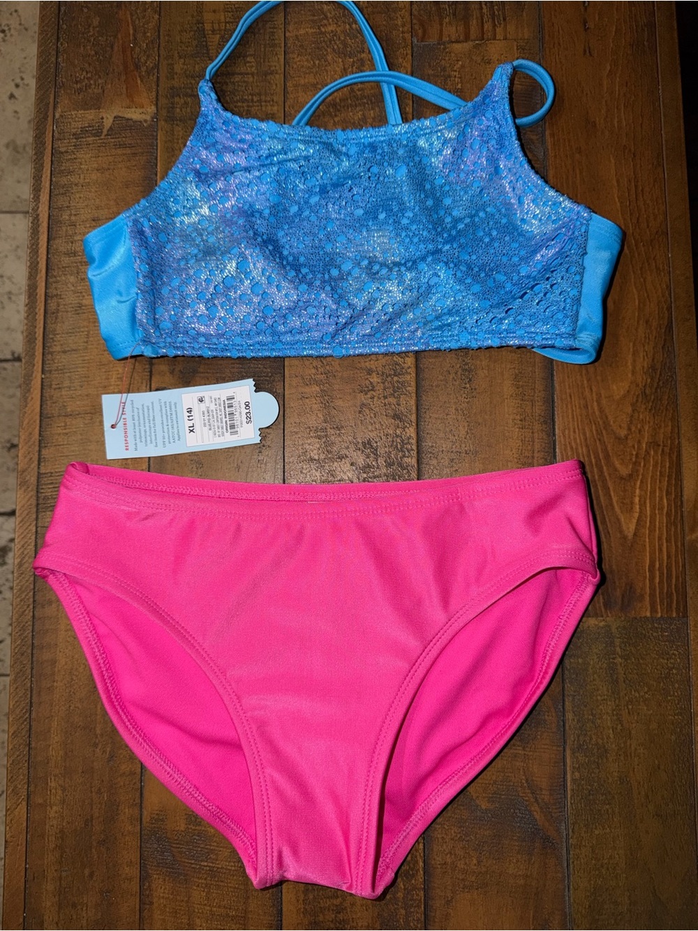 Blue Crop Tank Bikini Top with Hot Pink Bikini Bottoms